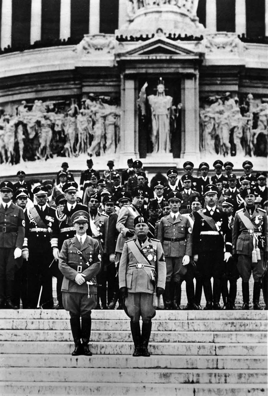 Adolf Hitler and Mussolini at the monument of the Unknown Soldier in Rome